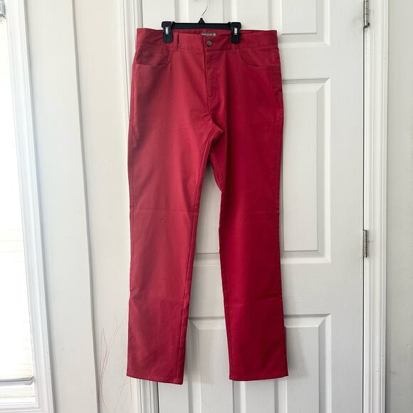 Peter Millar Crown Sport EB66 Performance Five Pocket Red Golf Trouser Pants 35 - Picture 2 of 13